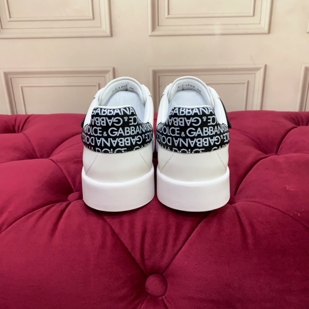 2025 Unisex Dolce & Gabbana White Leather Sneakers LOGO Strap LY00300