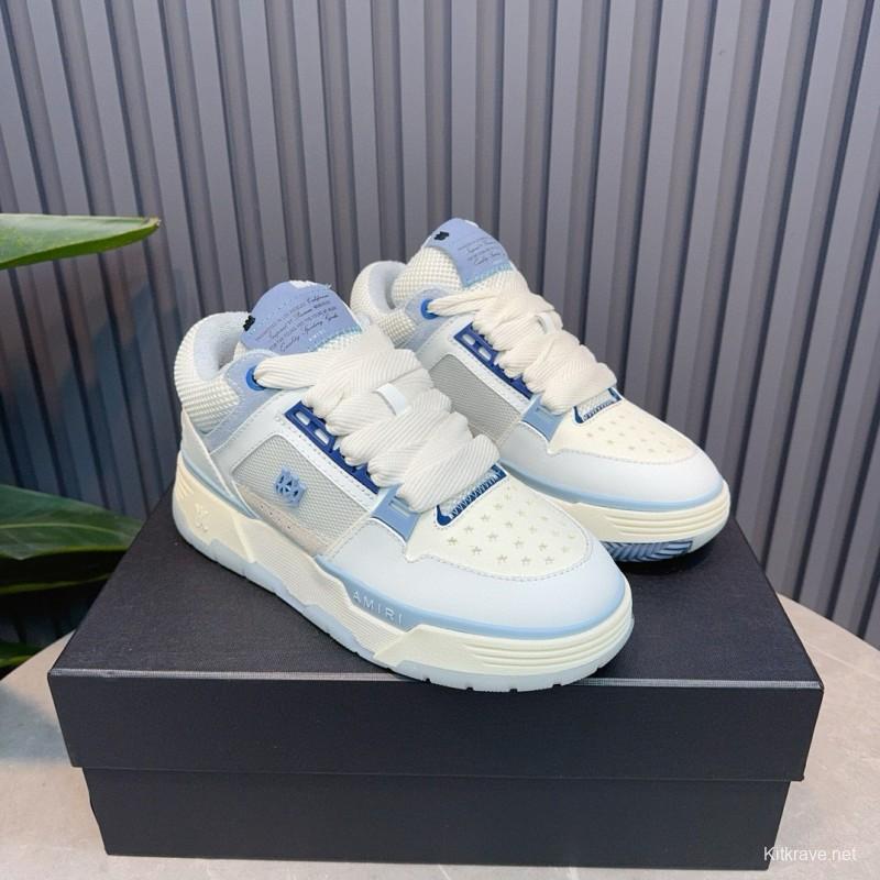 2024 Unisex Amiri White Blue Leather Mesh Sneakers MJ00360