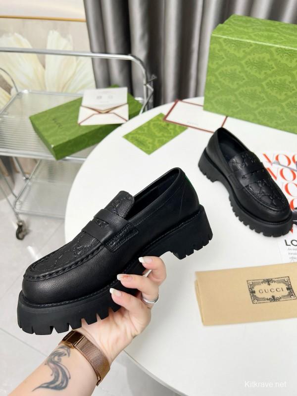 2024 Women Gucci Black Leather Loafers MJ00320