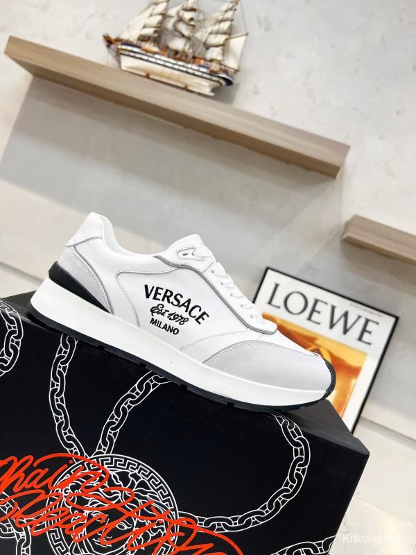 2025 Men VERSACE White Grey Leather Suede Sneakers LY00320