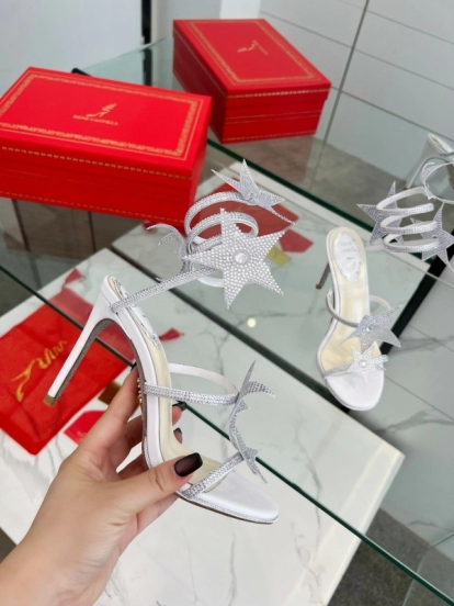 2025 Women RC Silver Crystal Satin High Heel Star Pattern LY00340