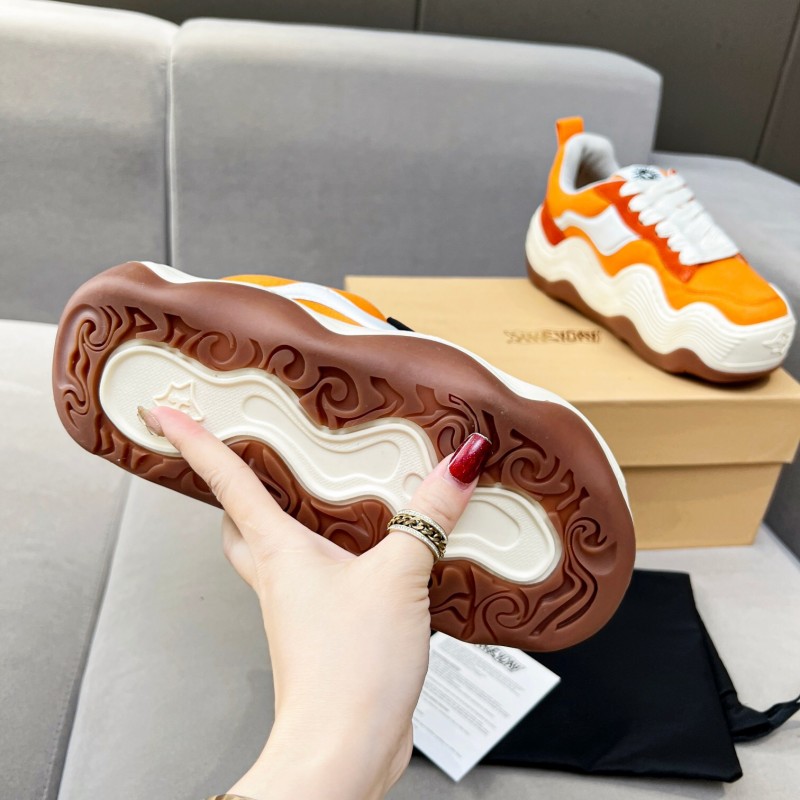 2025 Women HEYDAY Orange White Suede Canvas Wave Sneakers KFY00260