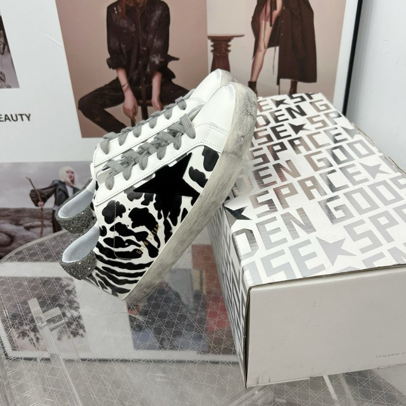 2025 Women GGDB Black White Leather Cow Print Sneakers