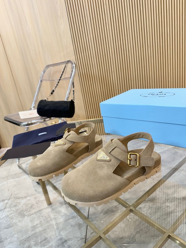 2025 Women Prada Beige Suede Sandals