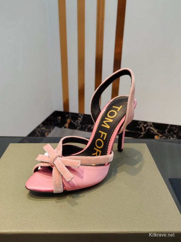 2025 Women TOM FORD Pink Velvet High Heel Sandals KFY00300