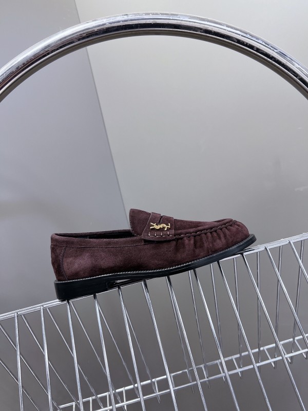 2025 Women Yves Saint Laurent Dark Purple Suede Loafers KFY00350