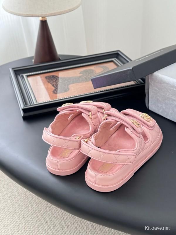 2025 Women Chanel Pink Leather Sandals LY00320