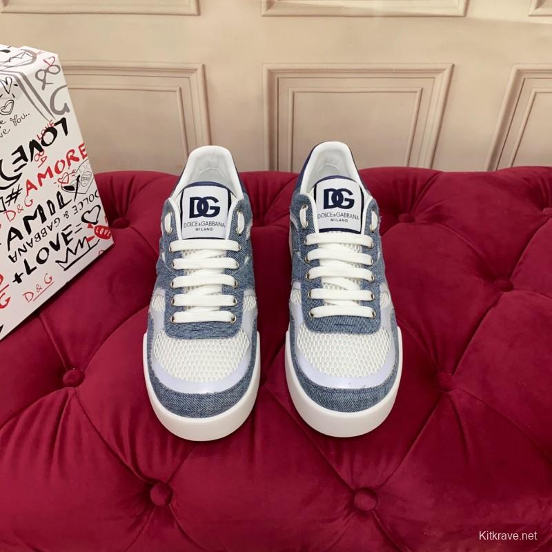 2025 Unisex Dolce & Gabbana Blue White Mesh Denim Sneakers
