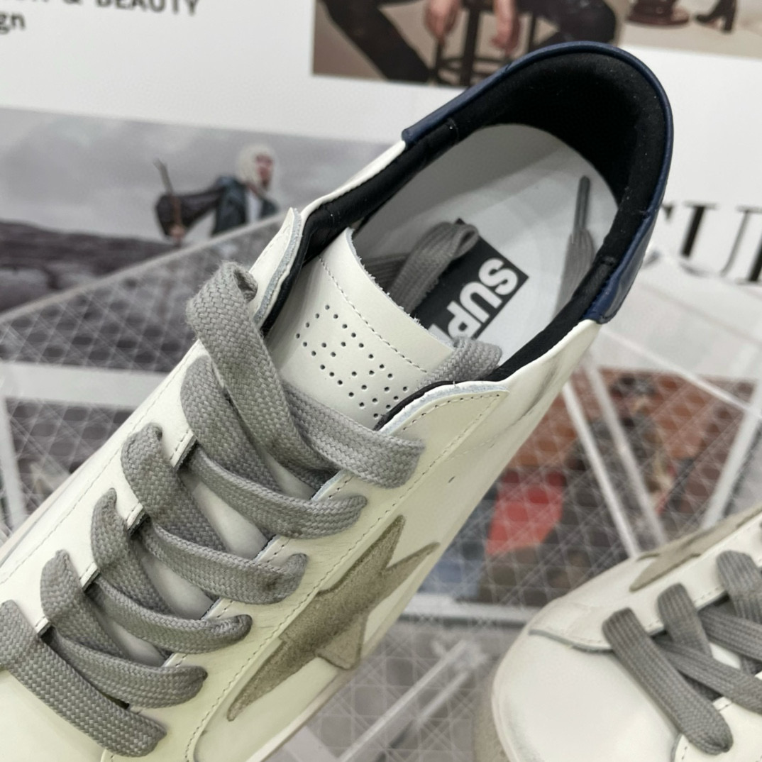 2025 Unisex GGDB White Grey Navy Leather Sneakers