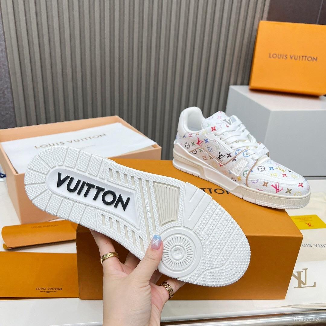 2025 Unisex Louis Vuitton White Multicolor Leather Plimsolls KFY00370