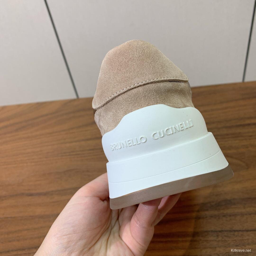 2025 Unisex Brunello Cucinelli Beige Black Mesh Suede Sneakers