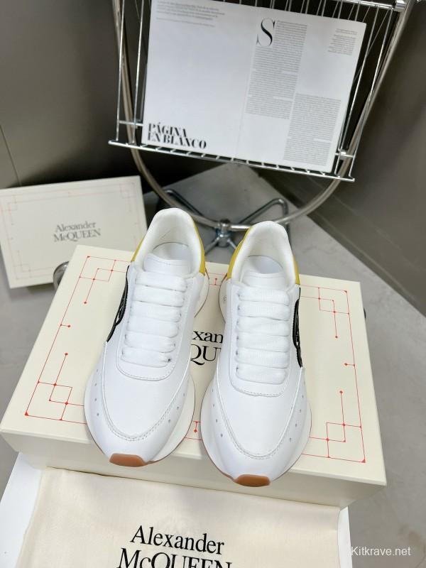 2023 Unisex Alexander McQueen White Yellow Leather Sneakers Seal Logo MJ00370