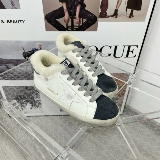 2025 Women GGDB White Black Shearling Leather Sneakers