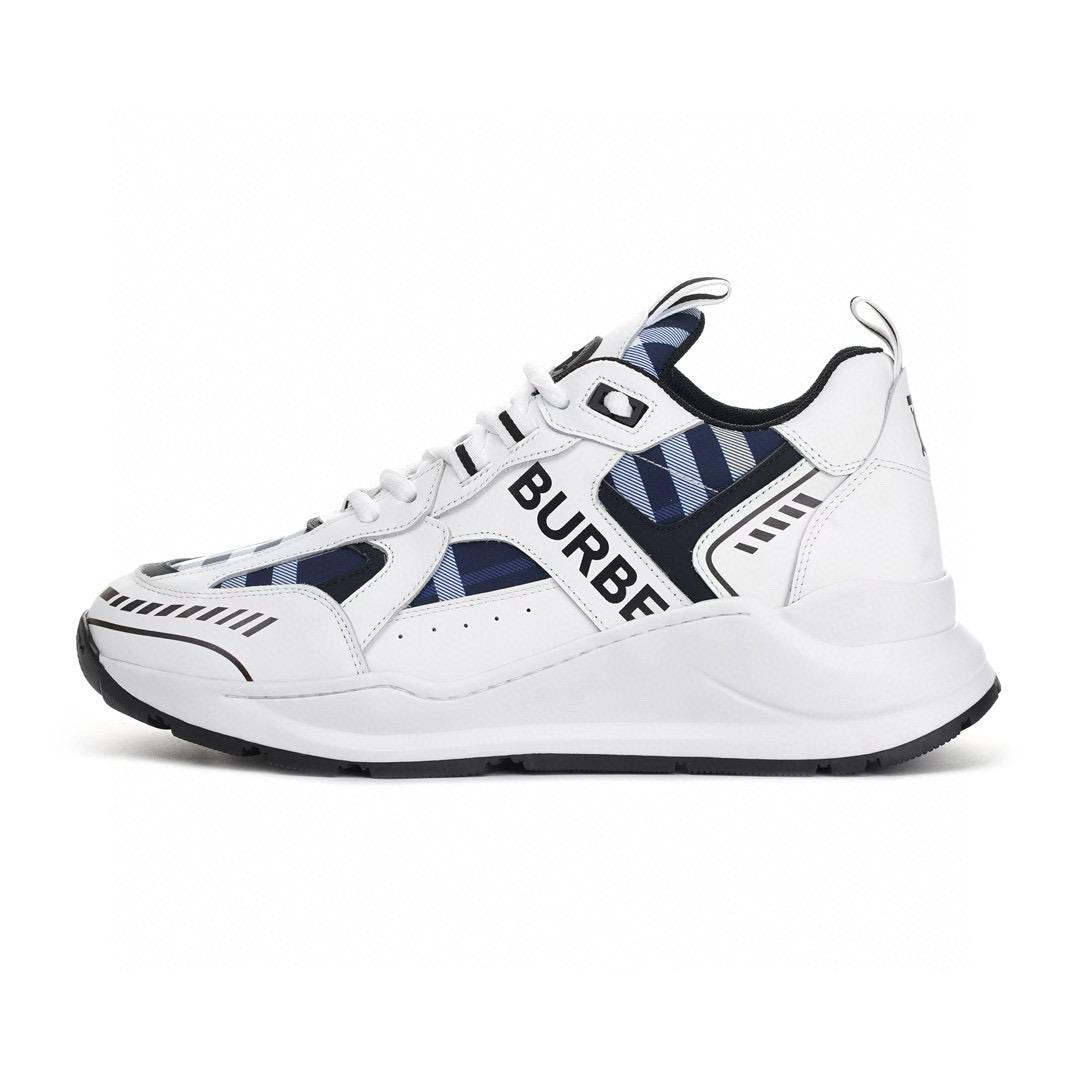 2025 Unisex Burberry White Blue Suede Leather Sneakers Vintage Check MJ00380