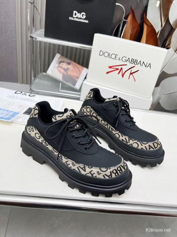2024 Unisex Dolce & Gabbana Black Beige Leather Derby Shoes MJ00360