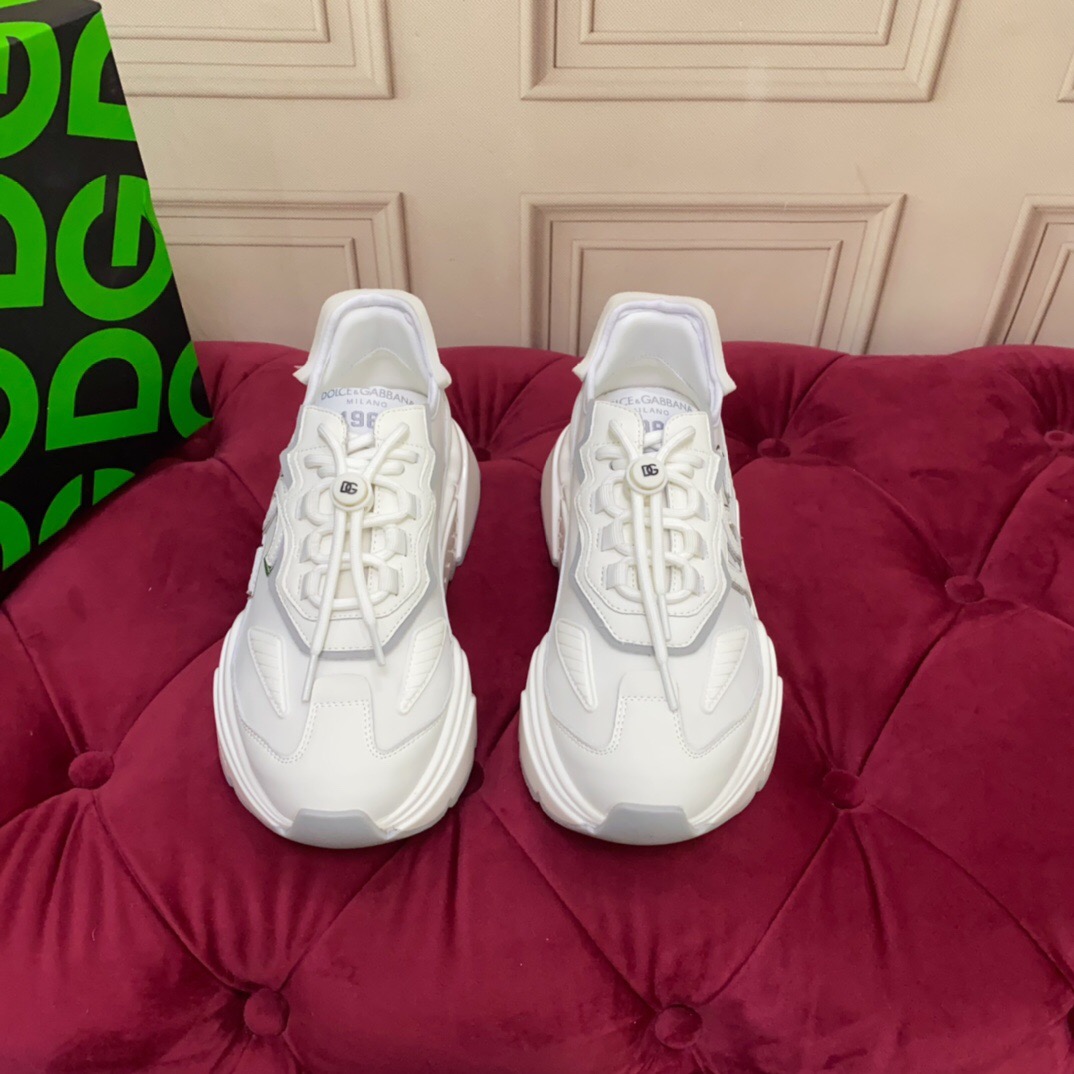 2025 Unisex Dolce & Gabbana White Grey Leather Lycra Sneakers DG Craft LY00330(F)/LY00340(M)