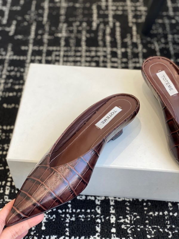 2025 Women Toteme Brown Leather Mule Shoes