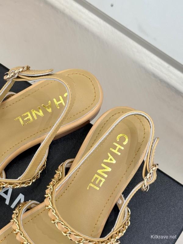 2025 Women Chanel Beige Leather Sandals KFY00270