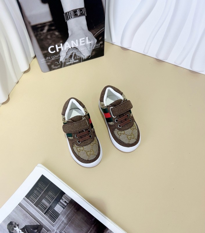 2024 Kids Gucci Brown Green Canvas Sneakers