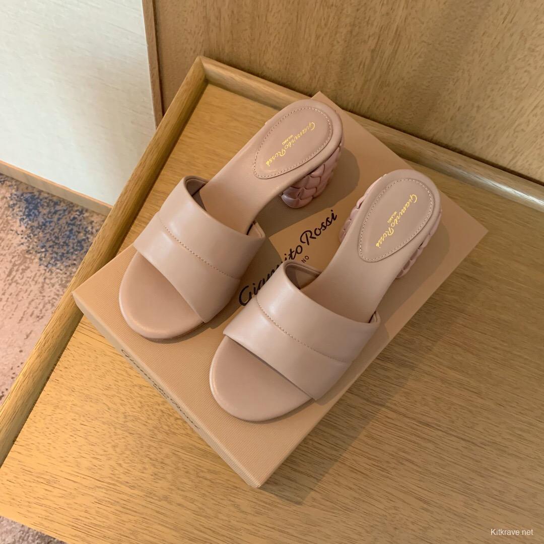 2025 Women Gianvito Rossi Beige Leather Slippers KFY00260