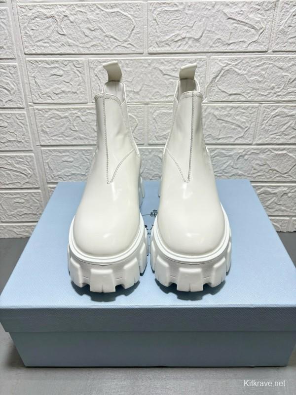 2024 Women Prada White Leather Chelsea Boots MJ00380