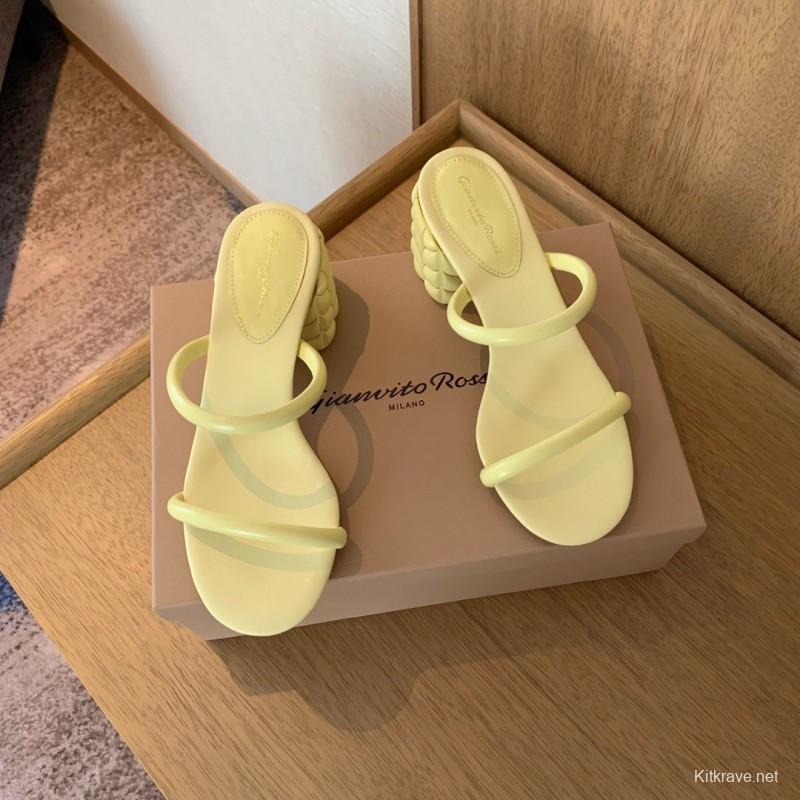 2025 Women Gianvito Rossi Yellow Leather Sandals