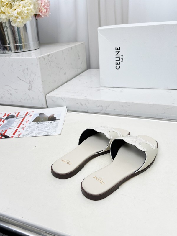 2025 Women Celine White Leather Slippers