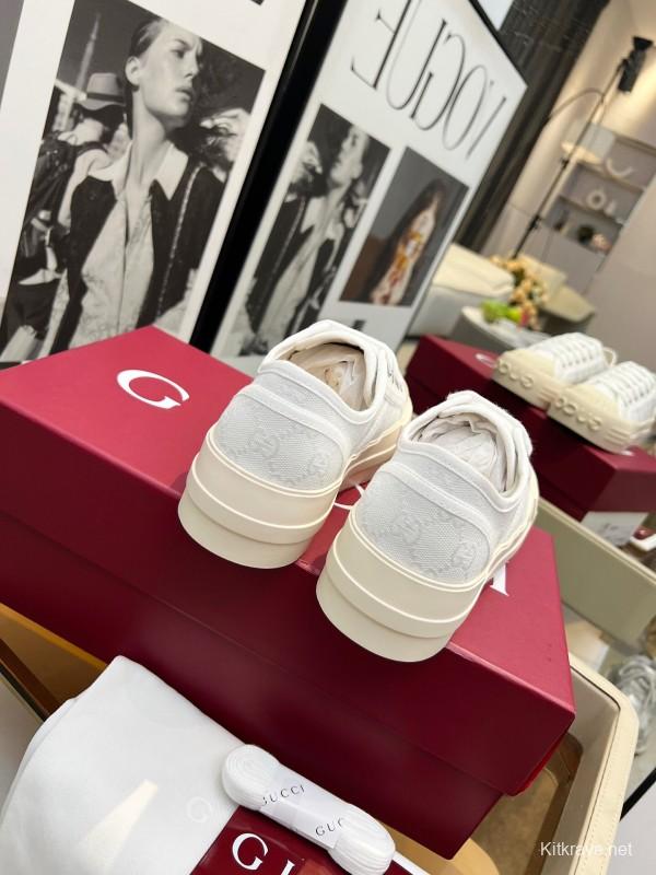 2025 Women Gucci White Canvas Sneakers