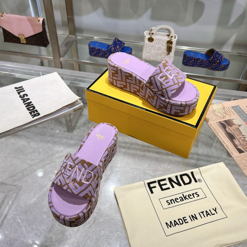 2025 Fendi Lavender Brown Canvas Slippers