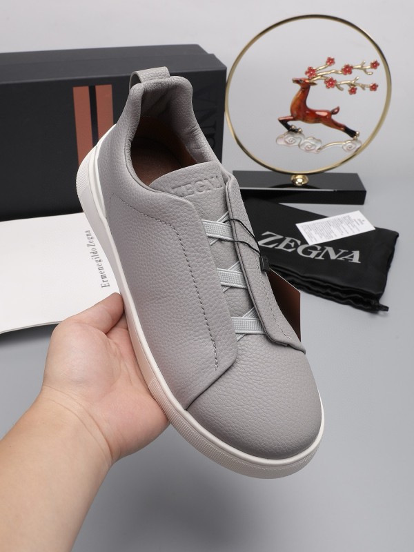 2024 Men Ermenegildo Zegna Grey Leather Low Top Sneakers MJ00240