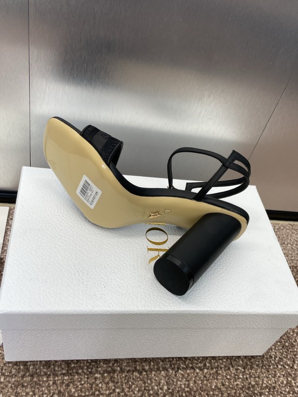 2025 Women Dior Black Leather High Heel Sandals