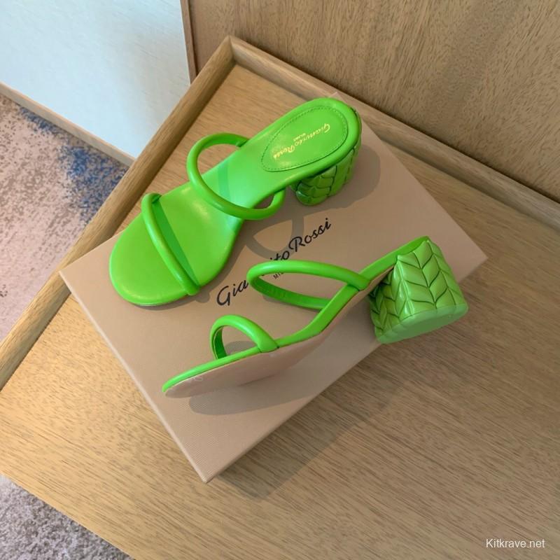 2025 Women Gianvito Rossi Green Leather Slippers