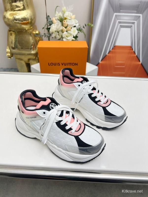 2025 Women Louis Vuitton White Black Pink Leather Mesh Sneakers LY00340
