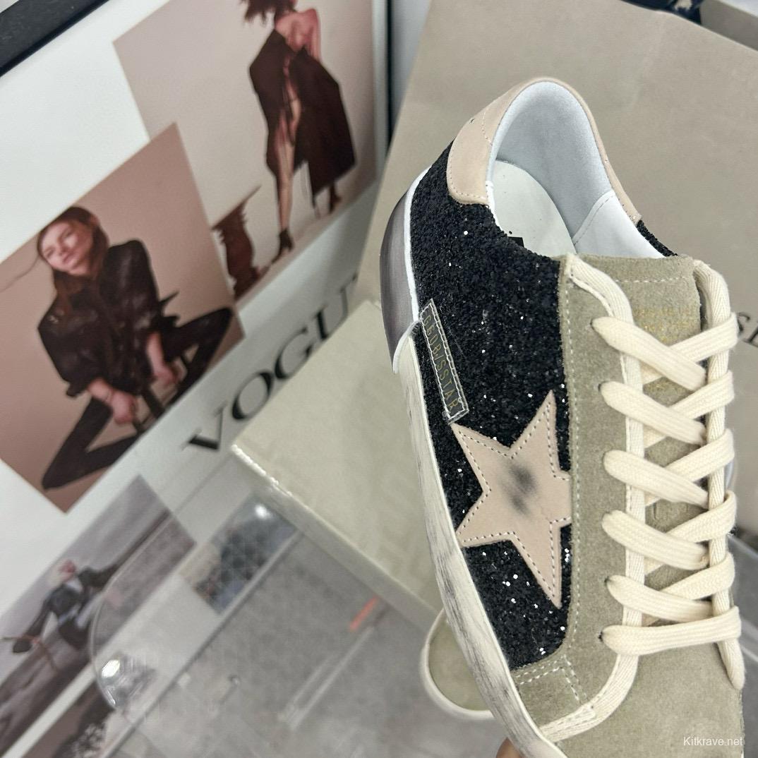 2025 Women GGDB Black Glitter Suede Leather Sneakers MJ00260