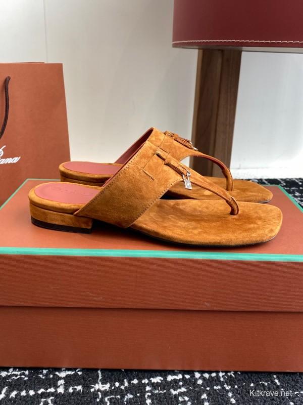 2025 Women Le Parmentier Brown Suede Thong Sandals KFY00280