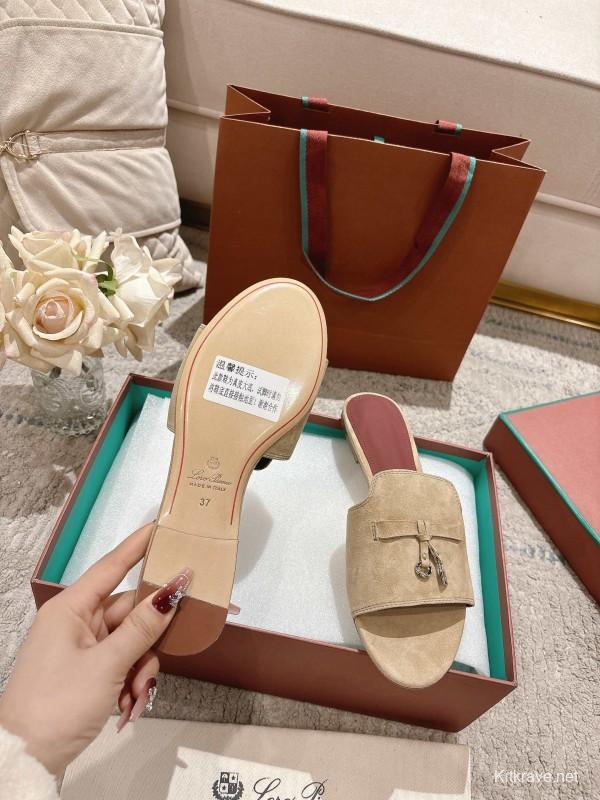 2025 Women LP Beige Suede Slippers