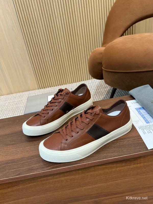 2025 Men TOM FORD Brown Black Leather Sneakers LY00360