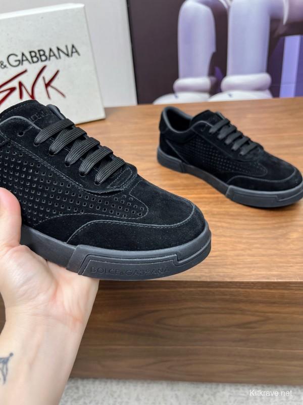 2025 Men Dolce & Gabbana Black Suede Leather Casual Sneakers LY00280