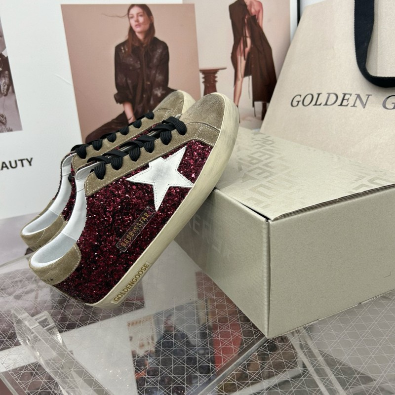 2025 Women GGDB Burgundy White Suede Glitter Sneakers