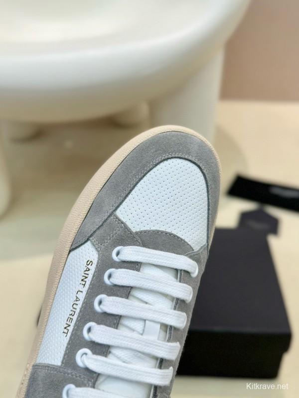 2024 Unisex Yves Saint Laurent White Grey Suede Leather Mesh Sneaker MJ00350