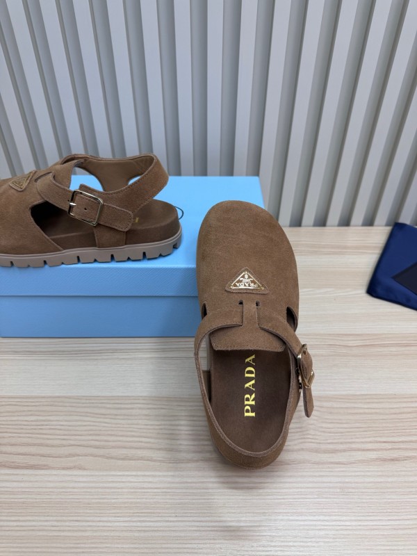 2025 Women Prada Brown Suede Sandals LY00280