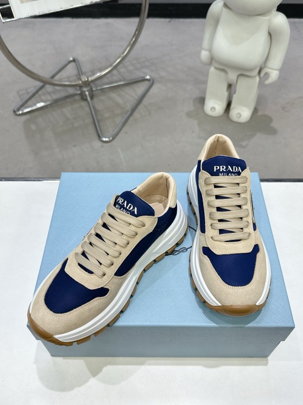 2025 Unisex Prada Blue Beige Suede Leather Sneakers KFY00310