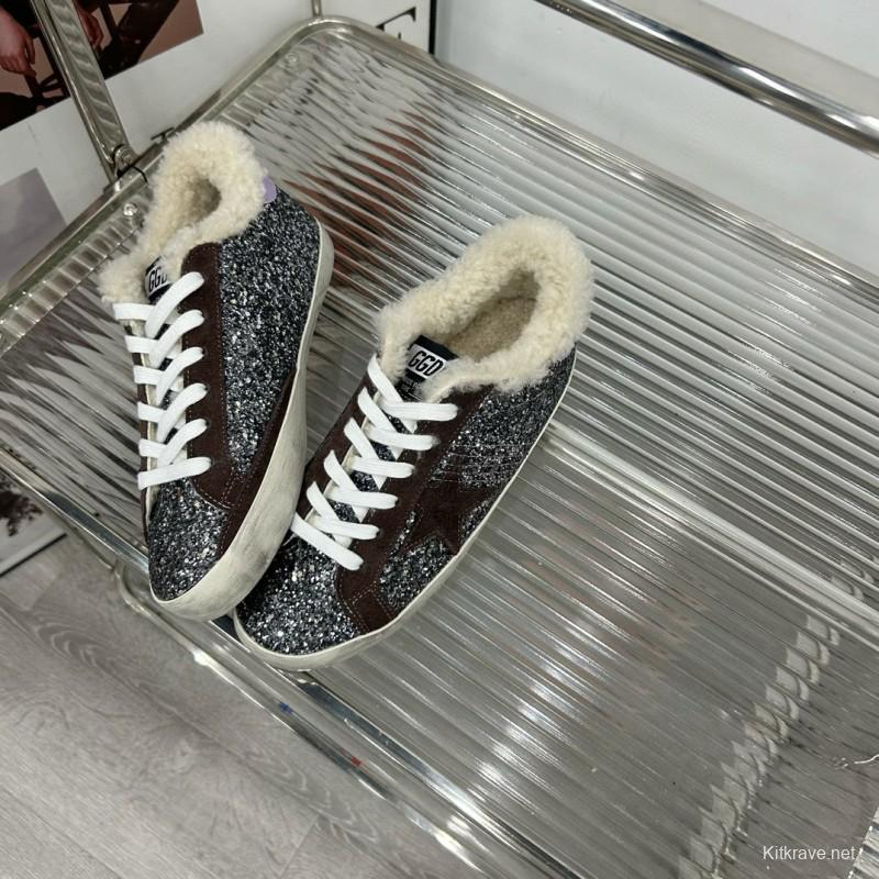 2025 Women GGDB Black Silver Glitter Leather Sneakers MJ00260