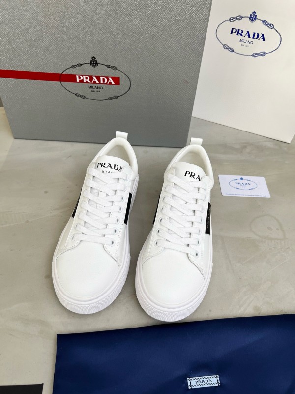 2024 Unisex Prada White Black Leather Sneakers MJ00310