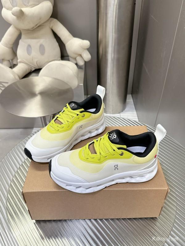 2025 Unisex Loewe Yellow White Black Mesh Leather Sneakers