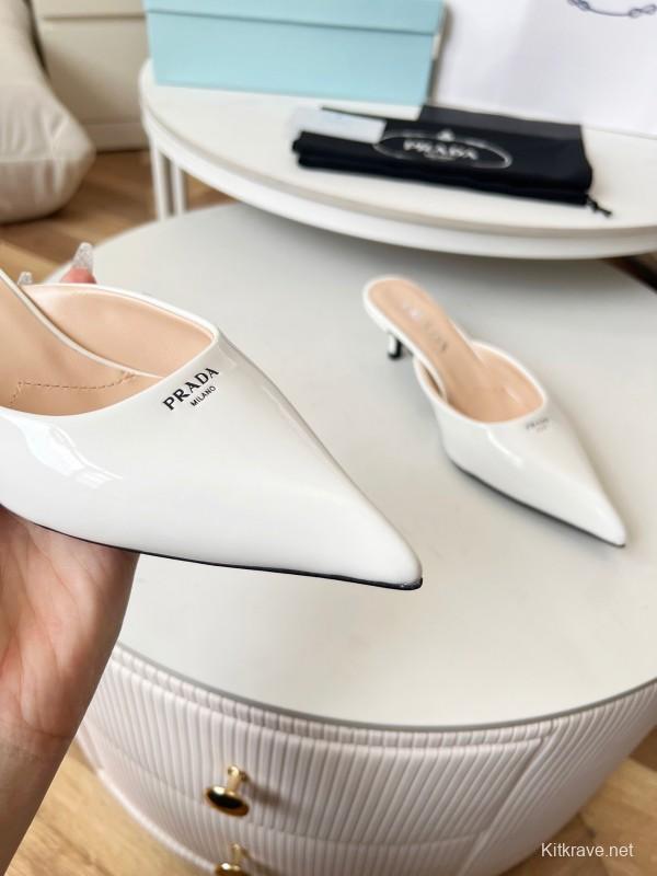 2025 Women Prada White Patent Leather High Heels
