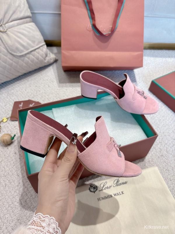 2025 Women LP Pink Suede Heeled Mules