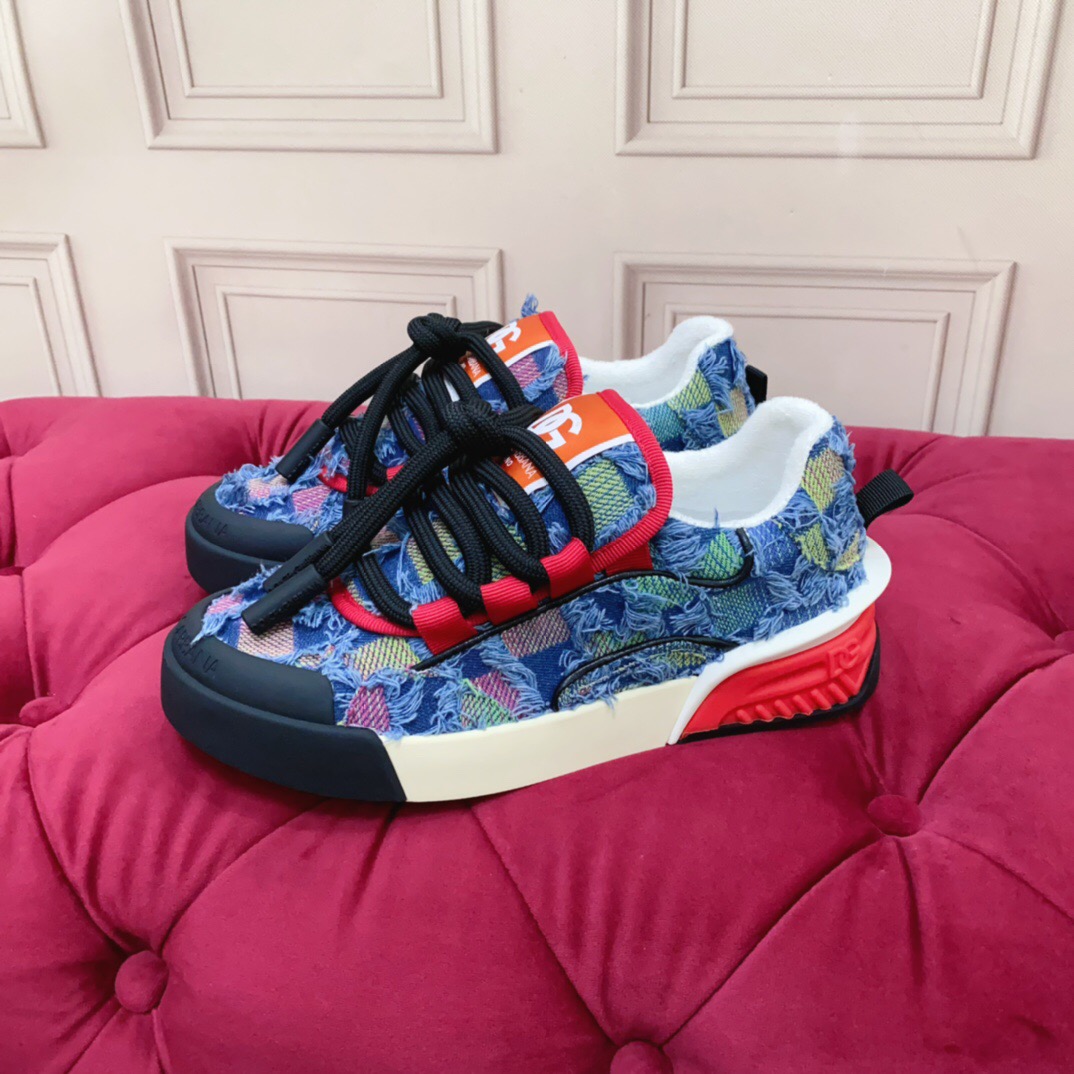 2025 Unisex Dolce & Gabbana Blue Red White Denim Textile Sneakers