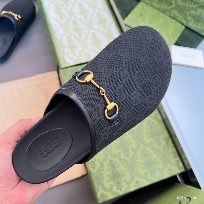 2024 Slippers Gucci Black Leather Slippers MJ00280