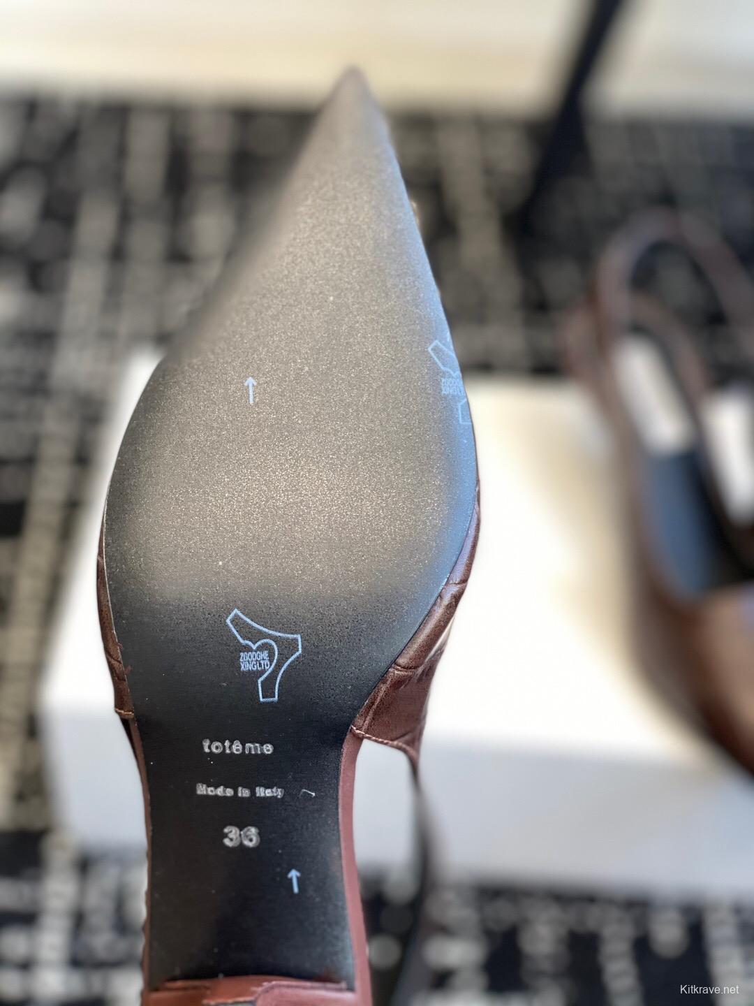 2025 Women Toteme Brown Leather Slingback Pointed Toe Heels